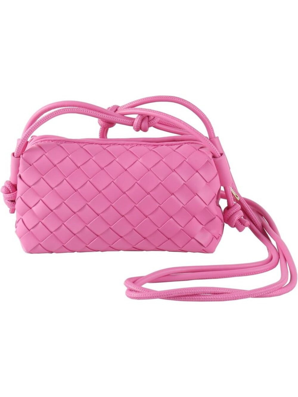 Women's Rose Pink Woven Leather Adjustable Strap Evening Crossbody Bag
